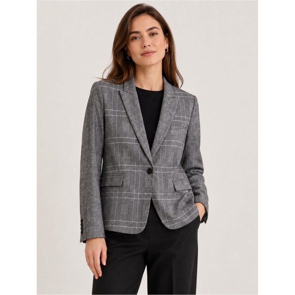 Carlisle New York Grey Black Grid Pattern Wool Blend Blazer Jacket Size 12